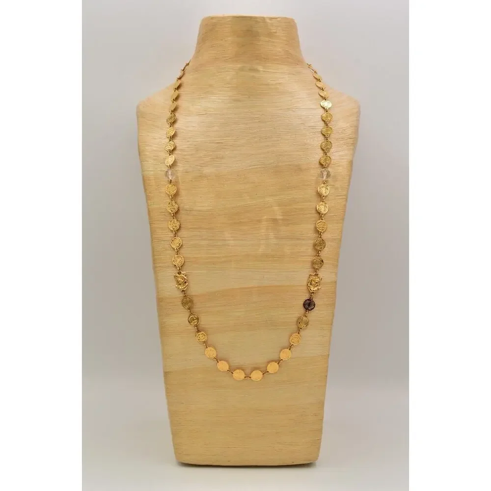 Liz Claiborne Vintage Coin Necklace Gold Chain Station Crystal Signed 80s BinBJ